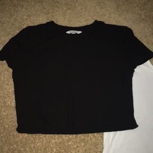 Black and white slight crop tops